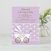 Carriage Baby shower Invitation Lavender Girl Kaart (Staand voorkant)