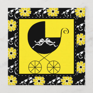 Carriage Black Yellow Baby Shower-uitnodigingen Kaart