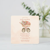  Carriage Floral Baby shower Square Kaart (Staand voorkant)