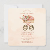  Carriage Floral Baby shower Square Kaart (Voorkant)