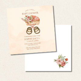 Carriage Floral Baby shower Square Kaart