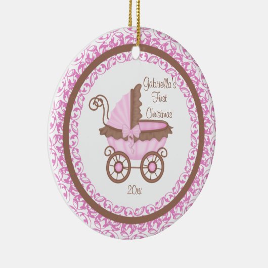 Carriage Girl Baby's First Kerstversiering Keramisch Ornament (Rechts)