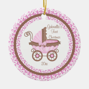 Carriage Girl Baby's First Kerstversiering Keramisch Ornament