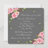 Carriage Grey Pink Rose Baby Shower Uitnodigingen (Achterkant)