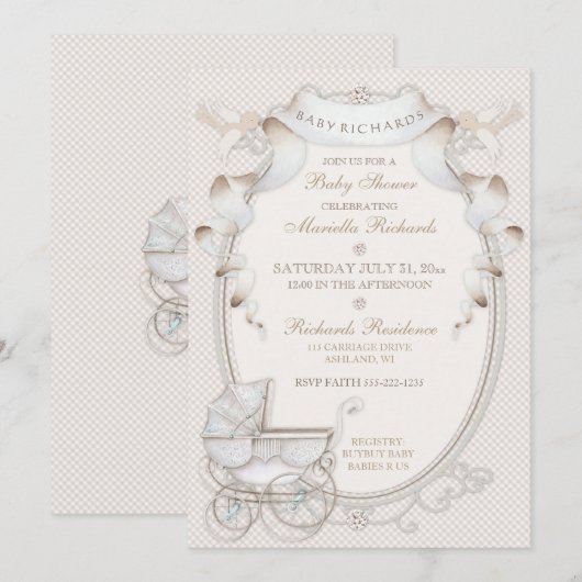  Carriage Ivory Creme Gingham Birds Kaart (Voorkant / Achterkant)