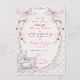 Carriage Ivory Pink Gingham Birds Kaart