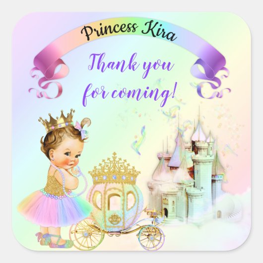 Carriage Magical Rainbow Princess Castle Vierkante Sticker (Voorkant)