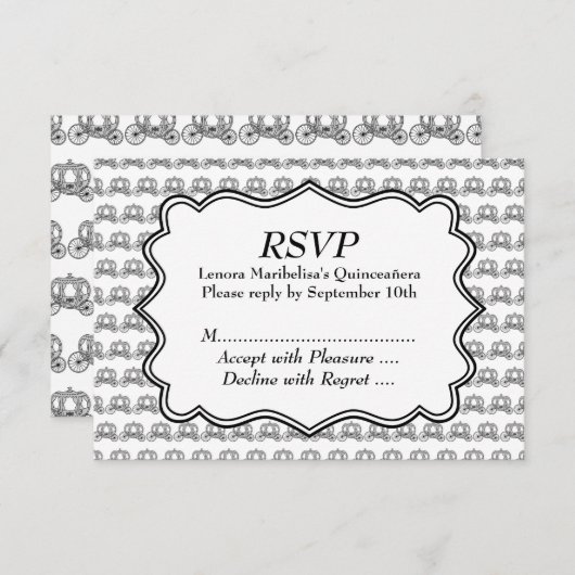 Carriage Pattern Quinceanera RSVP Kaartje (Voorkant / Achterkant)
