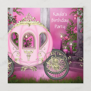 Carriage Pink Princess Birthday Party Kaart