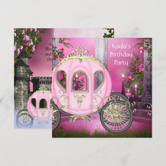 Carriage Pink Prinses Verjaardagsfeestje Kaart (Voorkant / Achterkant)