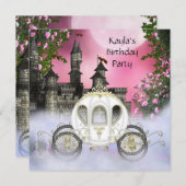 Carriage Pink Roses Prinses Verjaardagsfeestje Kaart (Voorkant / Achterkant)