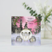 Carriage Pink Roses Prinses Verjaardagsfeestje Kaart (Staand voorkant)