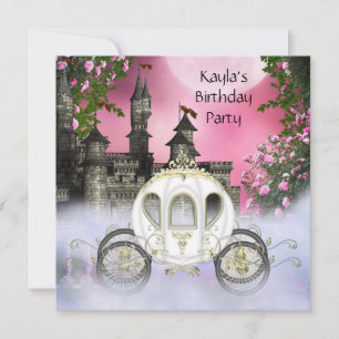 Carriage Pink Roses Prinses Verjaardagsfeestje Kaart