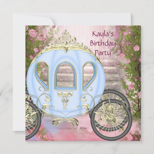 Carriage Pink Roses Prinses Verjaardagsfeestje Kaart (Voorkant)