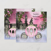 Carriage Pink Roses Prinses Verjaardagsfeestje Kaart (Voorkant / Achterkant)