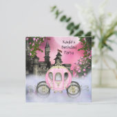 Carriage Pink Roses Prinses Verjaardagsfeestje Kaart (Staand voorkant)