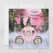 Carriage Pink Roses Prinses Verjaardagsfeestje Kaart (Voorkant)
