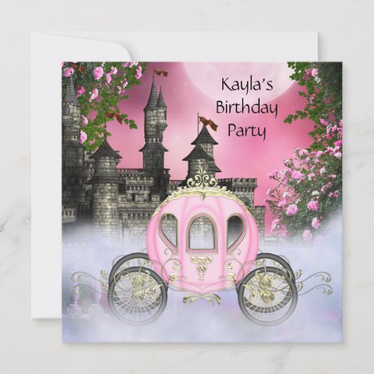 Carriage Pink Roses Prinses Verjaardagsfeestje Kaart (Voorkant)