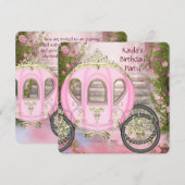 Carriage Pink Roses Prinses Verjaardagsfeestje Kaart (Voorkant / Achterkant)
