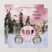 Carriage Pink Roses Prinses Verjaardagsfeestje Kaart (Voorkant / Achterkant)