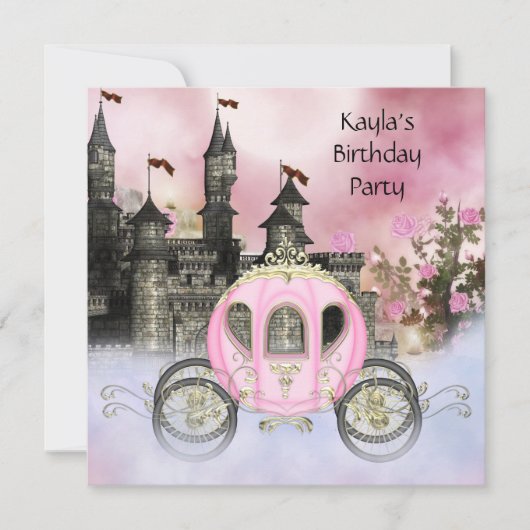 Carriage Pink Roses Prinses Verjaardagsfeestje Kaart (Voorkant)