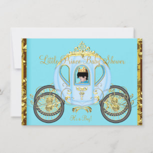 Carriage van Little Prince Baby shower Blue Gold B Kaart