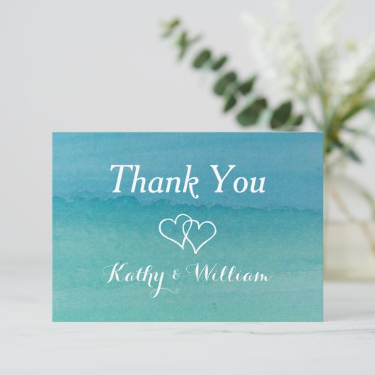 Carribean zeegezicht waterverf strand bruiloft bedankkaart (Staand voorkant)