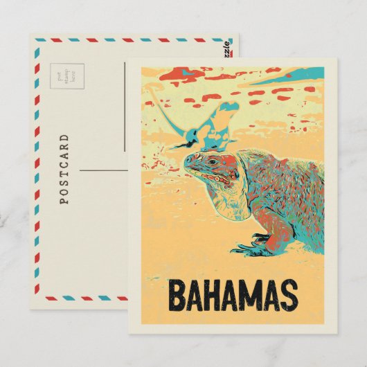 Carriboon Bahamas, typisch Caribische Iguana Postc Briefkaart (Voorkant / Achterkant)