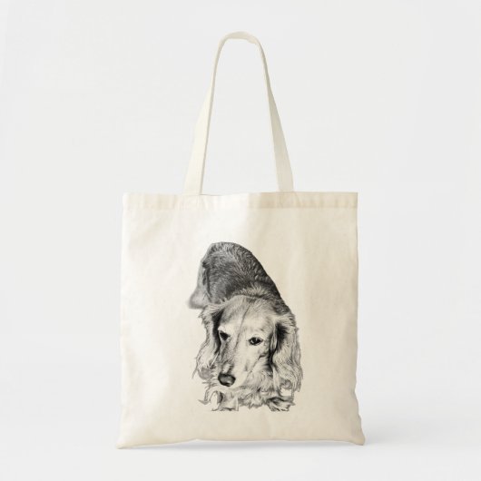 Carried in Stillness – Long-Haired Dachshund Tote Bag (Voorkant)
