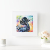 Carrion Crow 020924AREF111 - Watercolor Vierkante Klok (Huis)