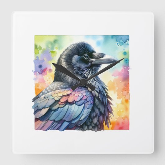 Carrion Crow 020924AREF111 - Watercolor Vierkante Klok (Voorkant)