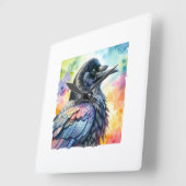 Carrion Crow 020924AREF111 - Watercolor Vierkante Klok (Hoek)