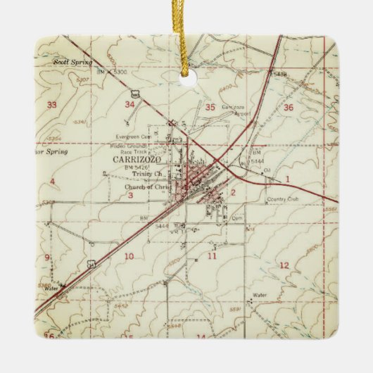 Carrizozo NM Topo Map Keramisch Ornament (Voorkant)