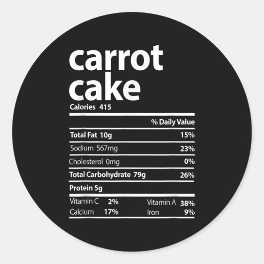 Carrot Cake Nutrition Facts Thanksgiving Christmas Ronde Sticker (Voorkant)