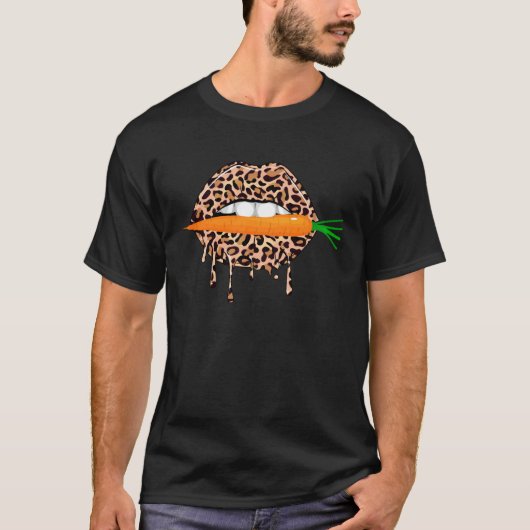 Carrot Leopard Print Lips Funny Vegan Vegetarian V T-shirt (Voorkant)