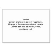 Carrots Food Reading Flashcards for Adults Kaart (Achterkant)