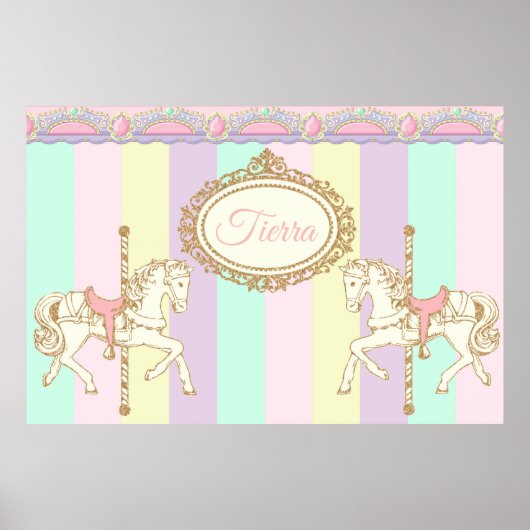 Carrousel Achtergrond Circus Banner Roze Poster (Voorkant)