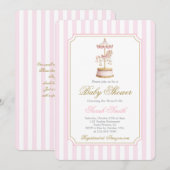 Carrousel Baby shower Girl Invitation Kaart (Voorkant / Achterkant)
