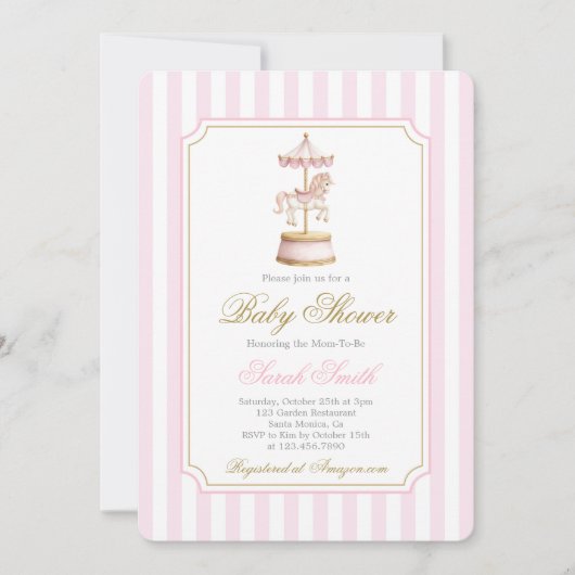 Carrousel Baby shower Girl Invitation Kaart (Voorkant)