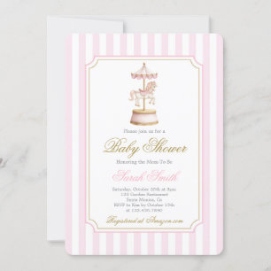 Carrousel Baby shower Girl Invitation Kaart