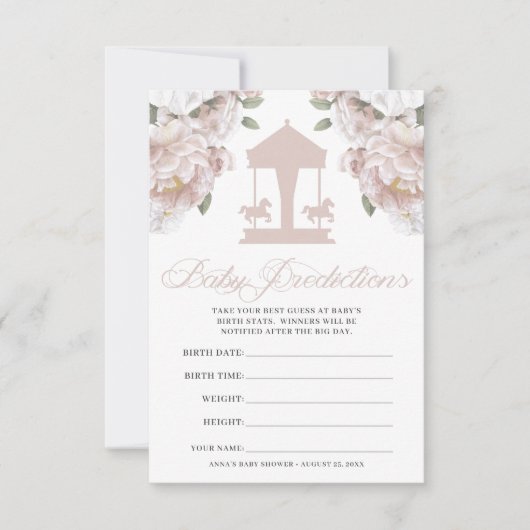 Carrousel Baby shower Guessing spel Kaart (Voorkant)