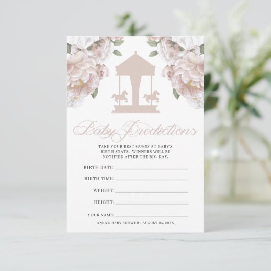 Carrousel Baby shower Guessing spel Kaart (Staand voorkant)