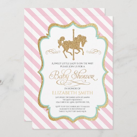 Carrousel Baby shower Invitation Kaart (Voorkant / Achterkant)