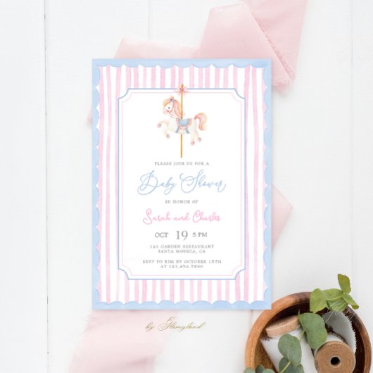 Carrousel Baby shower Invitation Kaart