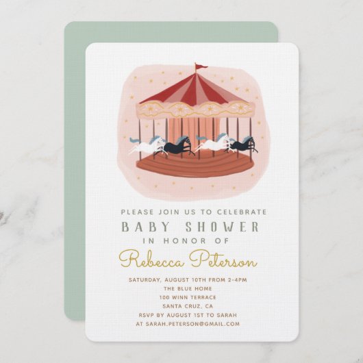 Carrousel Baby shower Invitation Kaart (Voorkant / Achterkant)