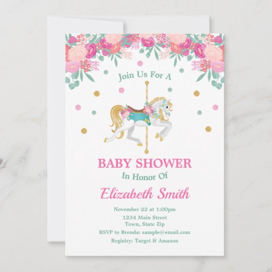Carrousel Baby shower Invitation Merry Go Round Kaart (Voorkant)