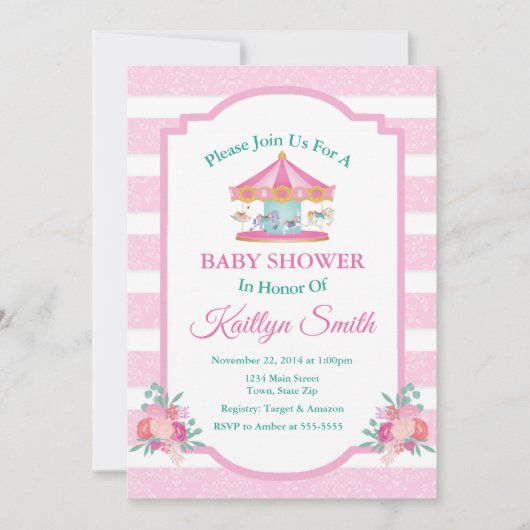 Carrousel Baby shower Invitation Merry Go Round Kaart (Voorkant)