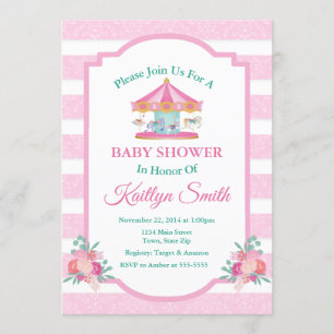 Carrousel Baby shower Invitation Merry Go Round Kaart