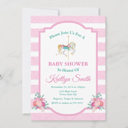 Carrousel Baby shower Invitation Merry Go Round Kaart (Voorkant)