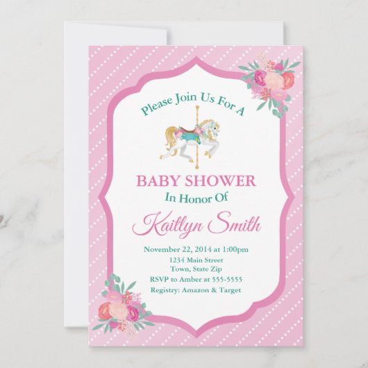 Carrousel Baby shower Invitation Merry Go Round Kaart (Voorkant)